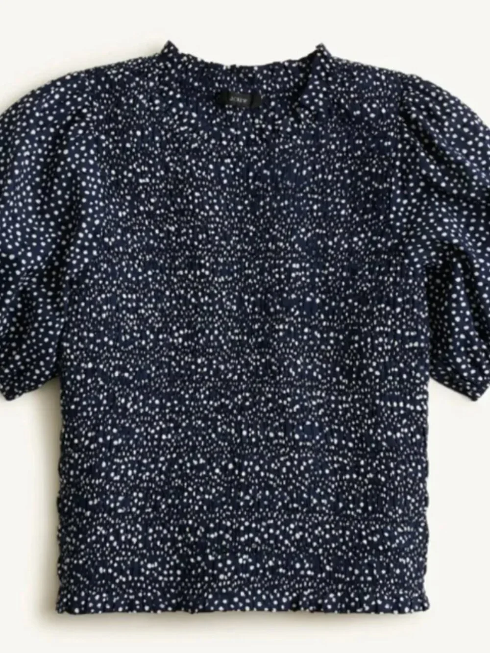 J Crew Navy Tiny Polka Dot Puff Sleeve Textured Voile Smocked Top Large